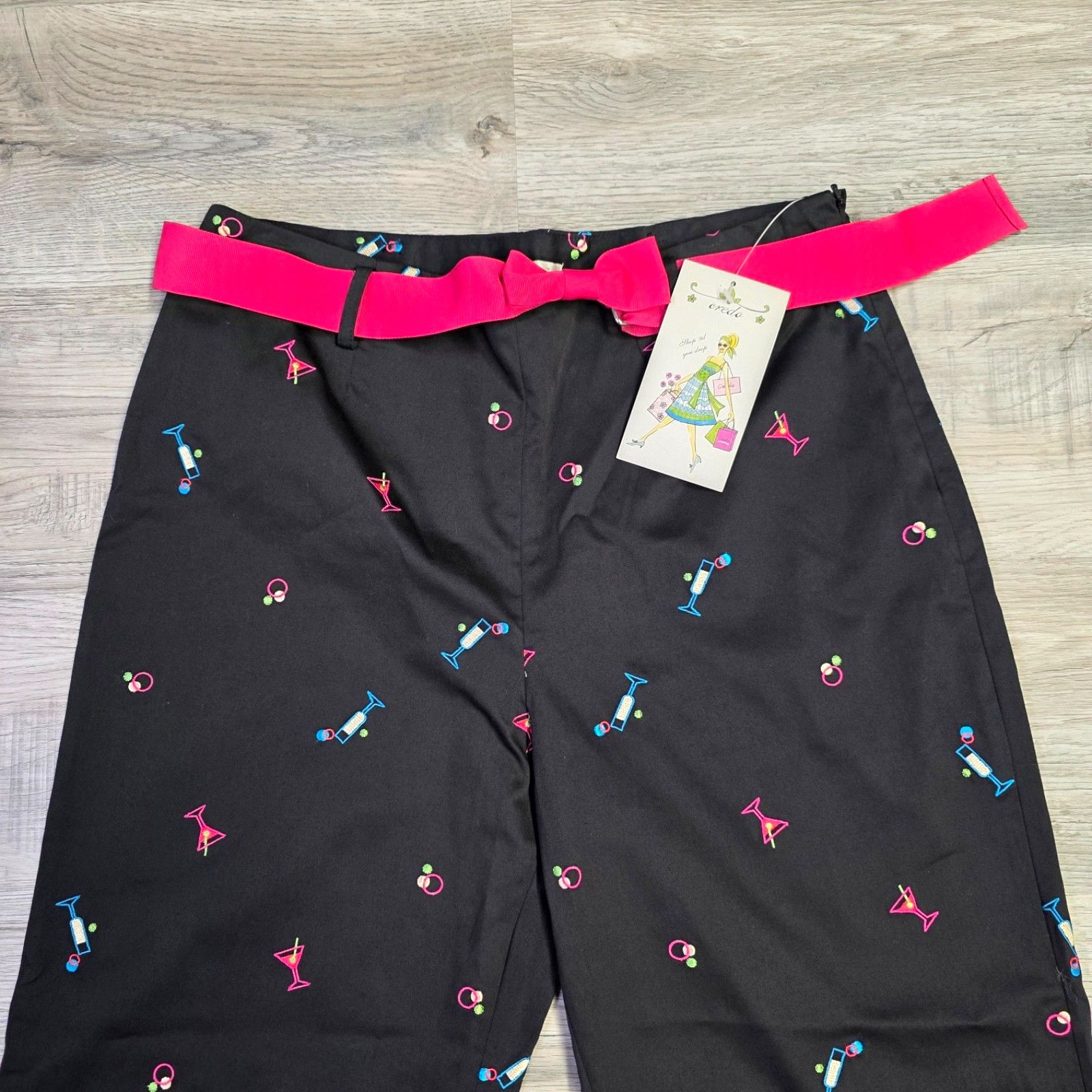 Nwt Credo Martini Print Belted Pants Sz 10 Black Crop Cocktail Lounge — image 3 of 8